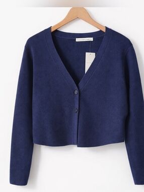 Abercrombie & Fitch Women L Blue Cardigan V Neck Button Knit Sweater NWT